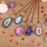 Pink Quartz Point Necklace Druzy Agates Beads Jewelry