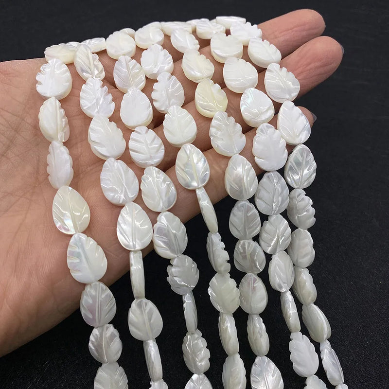 Natural Polished Shell Beads Drop Shape Leaf Charm Necklace Earrings