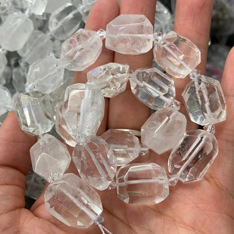 Rock Quartz Beads 15'' Faceted Irregular DIY Beads Jewelry Making Gift