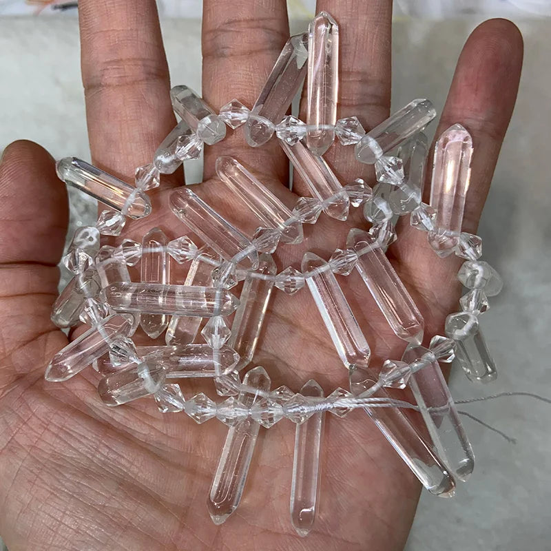 Rock Quartz Beads 15'' Sticks Crystal Point DIY Loose Beads For Jewelry Making