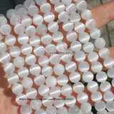 Natural Selenite/White Cat's Eye 8mm Round Gemstone Beads