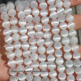 Natural Selenite/White Cat's Eye 8mm Round Gemstone Beads