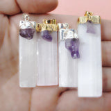Selenite With Amethyst Gypsum Stone Pendant Necklace