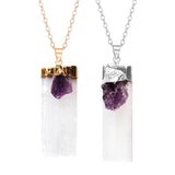 Selenite With Amethyst Gypsum Stone Pendant Necklace