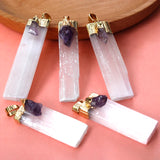 Selenite With Amethyst Gypsum Stone Pendant Necklace