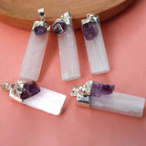 Selenite With Amethyst Gypsum Stone Pendant Necklace