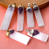 Selenite With Amethyst Gypsum Stone Pendant Necklace