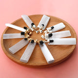 Selenite With Tourmaline Rough Gypsum Stone Pendant Necklace