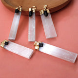 Selenite With Tourmaline Rough Gypsum Stone Pendant Necklace