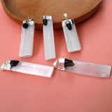 Selenite With Tourmaline Rough Gypsum Stone Pendant Necklace