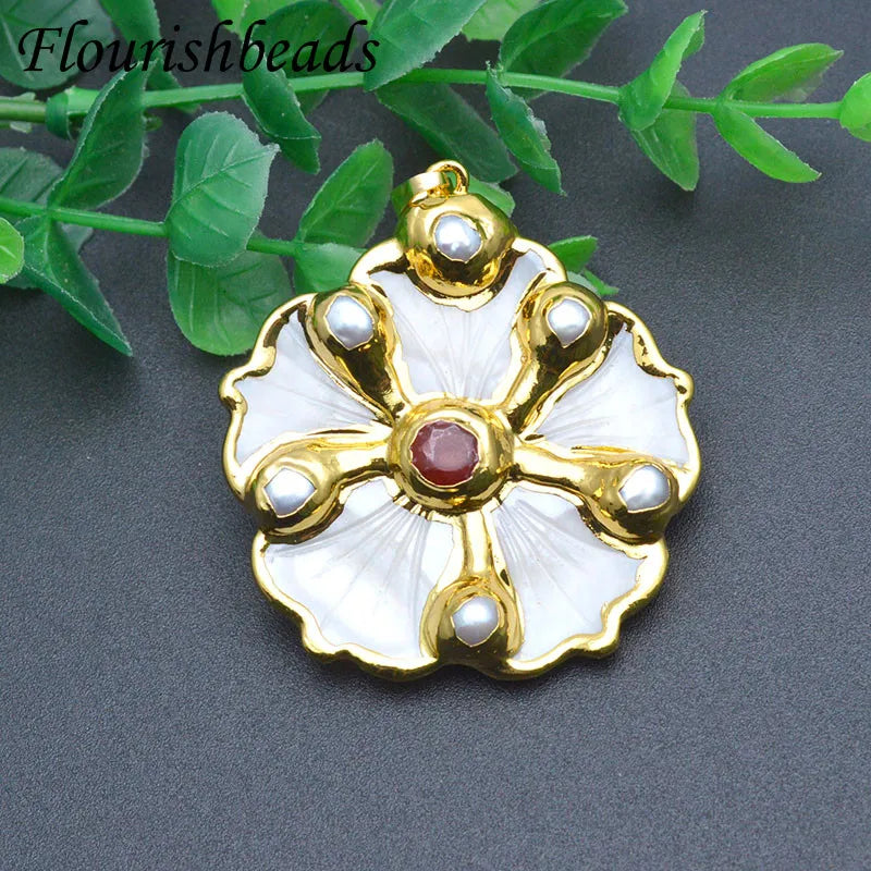 Shell Pendant Flower Pearl Necklace Plated Accessories Women Girls Jewelry Gift