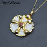 Shell Pendant Flower Pearl Necklace Plated Accessories Women Girls Jewelry Gift