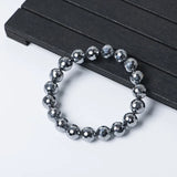 8mm 10mm Terahertz Wave Faceted Round Beads Bracelet AAAAA