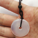 Natural Chalcedony Donut Necklace Pendant Lucky Amulet Jewelry Gift