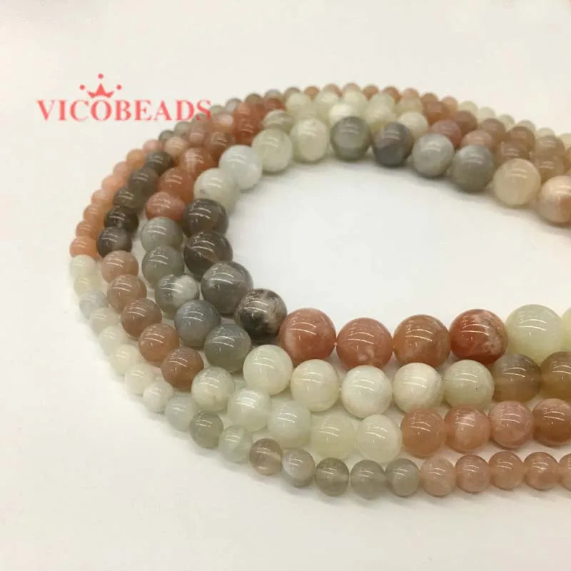 Natural Grey Moonstone Sunstone Round Gem Stone Beads for DIY Jewelry Making