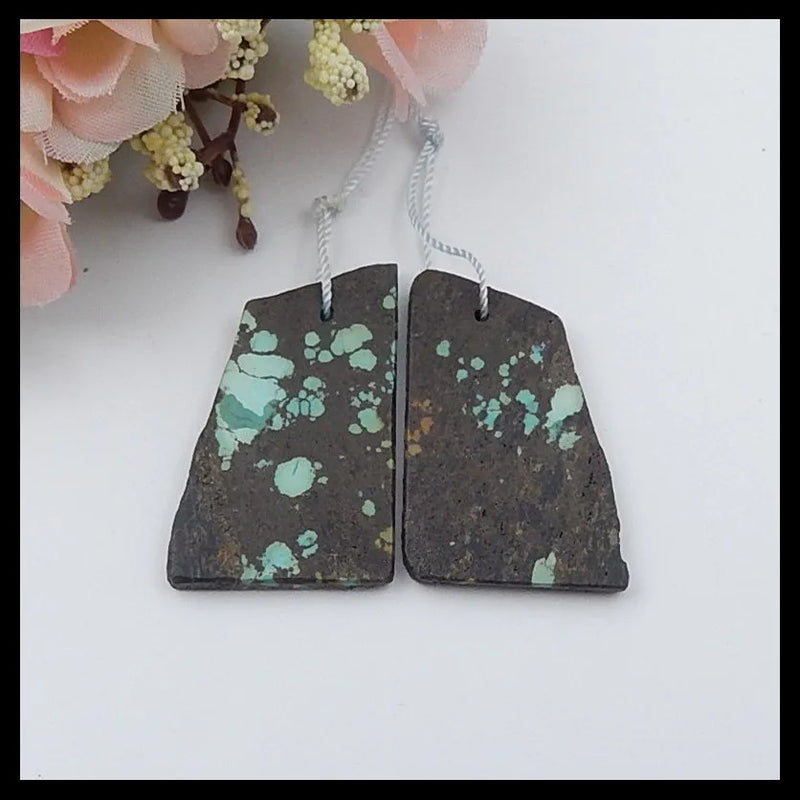 Natural Turquoise Earrings Beads, Birthday Gift, 36x23x3mm