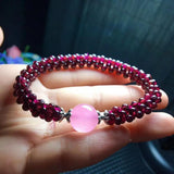 Natural Wine Red Garnet Quartz Round Beaded Bracelet Women Stone AAAAA