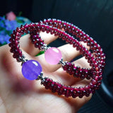 Natural Wine Red Garnet Quartz Round Beaded Bracelet Women Stone AAAAA