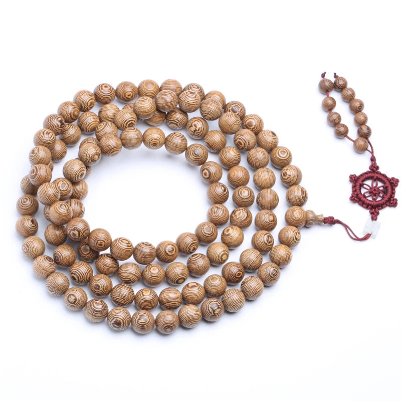 Natural Wood 12mm 108 Necklace With Bead Chain