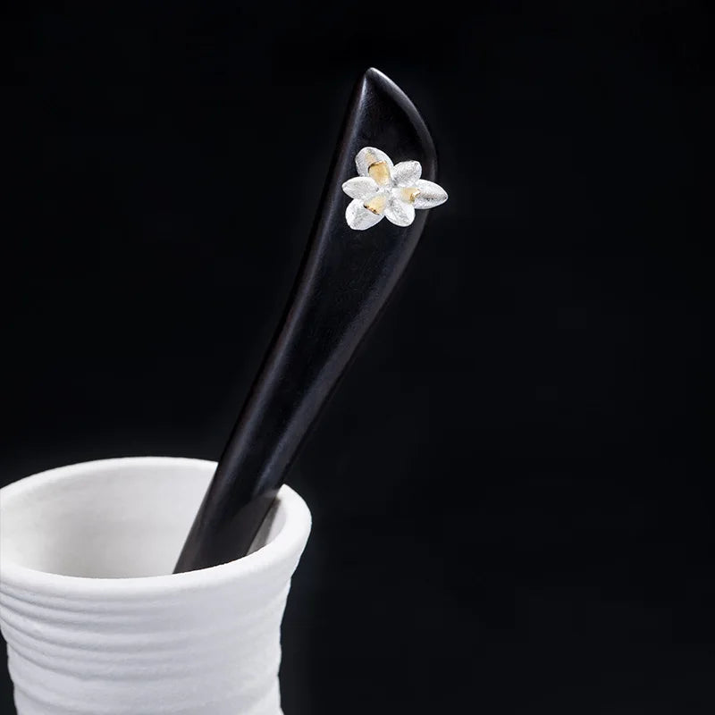 Vintage Style Flower Hairpin 925 Sterling Silver Hair Jewelry for Women
