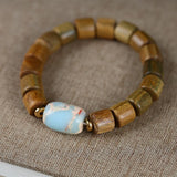 Green Sandalwood Meditation Bracelet with Natural Stone Beads