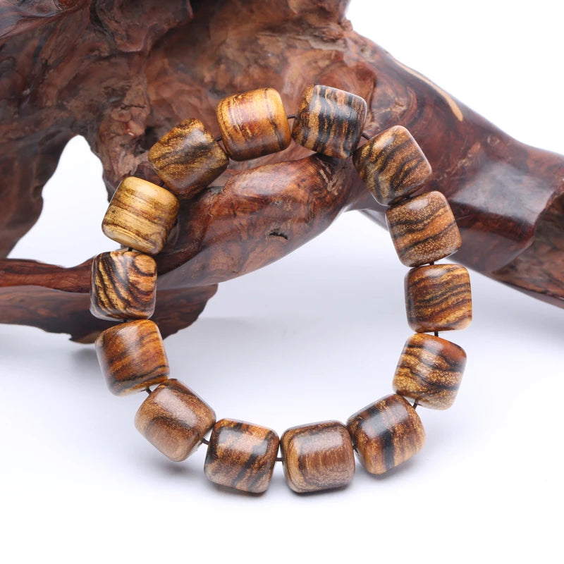Men's Wood Bead Wrist Bracelet-Natural Crocodile Wood Fragrant