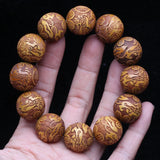 Natural Wood Bracelet Carved God Beast Wealth 20mm Men Beaded