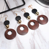 Natural Wood Clip Earrings for Women Geometric Statement Jewelry