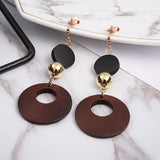 Natural Wood Clip Earrings for Women Geometric Statement Jewelry