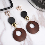 Natural Wood Clip Earrings for Women Geometric Statement Jewelry