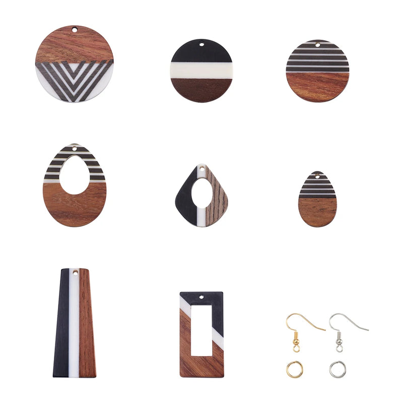 Wood Resin Stripe Pendants Kit for Earrings Charms DIY Jewelry