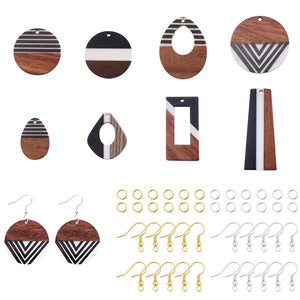 Wood Resin Stripe Pendants Kit for Earrings Charms DIY Jewelry