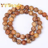 Natural Wood Texture Agates Beads 6-12mm Round Loose Charm Beads