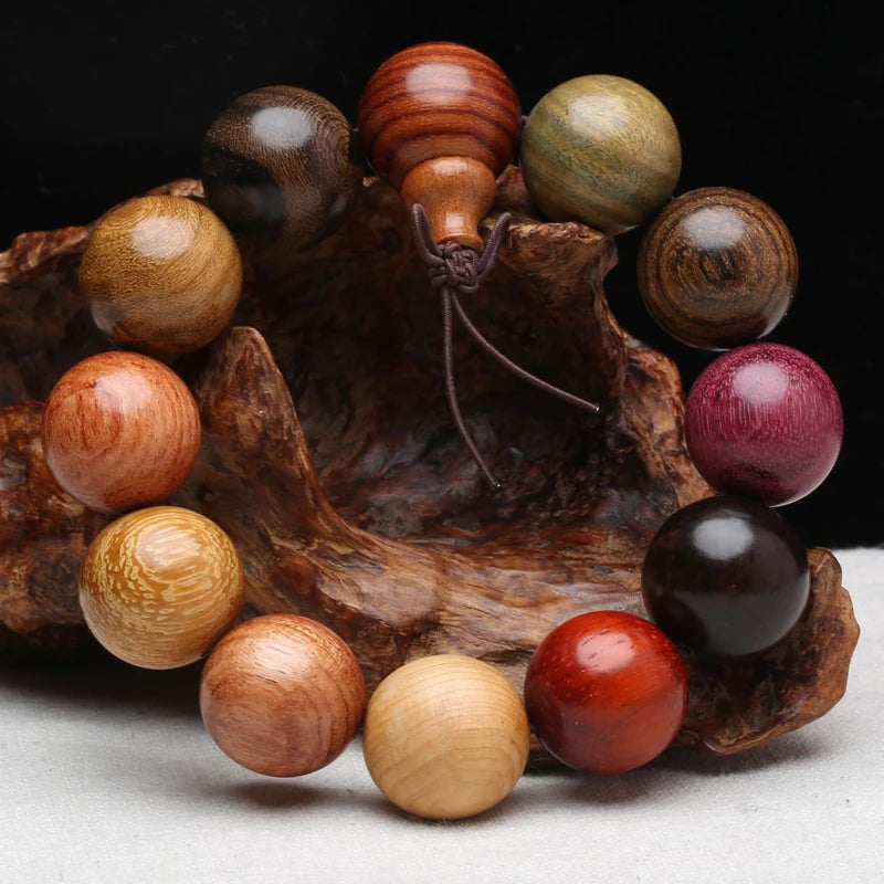 Natural Wood Bracelet Men's Elastic Beads Rosary Bracelet