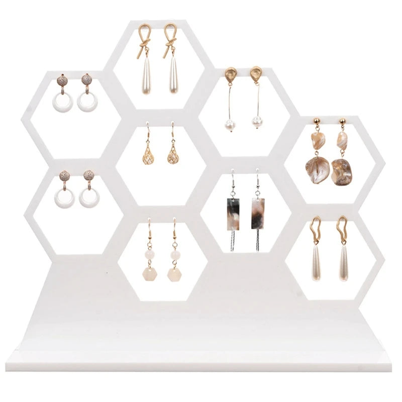 Wood Honeycomb Jewelry Earrings Storage Rack