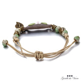 Natural Wood Flower Ceramic Bracelet Hand-Knitted Cotton XY 99
