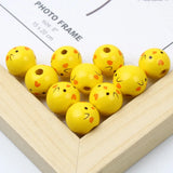 Wood Beads 10pcs Yellow Animal Pattern Round Balls DIY Jewelry Making