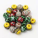 15mm Plaid Snowflake Elk Pattern Wooden Beads for Jewelry Making