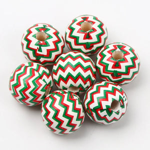 15mm Plaid Snowflake Elk Pattern Wooden Beads for Jewelry Making