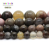 Petrified Stone Round Loose Beads 15.5in Strand 6/8/10/12mm DIY Bracelet