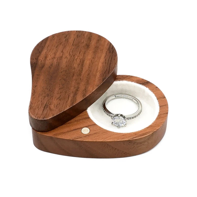 Wooden Ring Box Walnut Small Jewelry Display Box