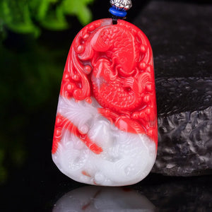 Xinjiang Chicken Blood Jade Goldfish Pendant Red and Jade Floating Flower