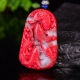 Xinjiang Chicken Blood Jade Goldfish Pendant Red and Jade Floating Flower