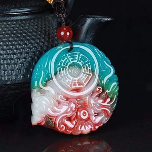 Xinjiang Colorful Jade Double Dragon Bead Pendant for Men and Women