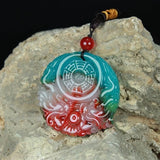 Xinjiang Colorful Jade Double Dragon Bead Pendant for Men and Women