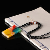 Xinjiang Colorful Jade Peace Card Pendant Sweater Chain