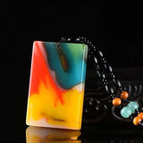 Xinjiang Colorful Jade Peace Card Pendant Sweater Chain