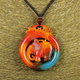 Natural Xinjiang Colorful Jade Hollow Pendant Sweaterchain