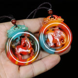 Natural Xinjiang Colorful Jade Hollow Pendant Sweaterchain