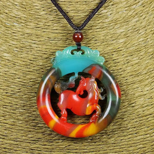 Natural Xinjiang Colorful Jade Hollow Pendant Sweaterchain